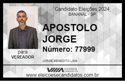 Candidato APOSTOLO JORGE 2024 - BANANAL - Eleições