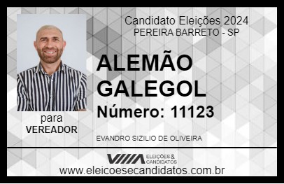 Candidato ALEMÃO GALEGOL 2024 - PEREIRA BARRETO - Eleições