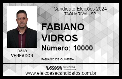 Candidato FABIANO VIDROS 2024 - TAQUARIVAÍ - Eleições