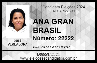 Candidato ANA GRAN BRASIL 2024 - TAQUARIVAÍ - Eleições