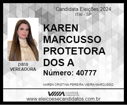 Candidato KAREN MARCUSSO PROTETORA DOS A 2024 - ITAÍ - Eleições