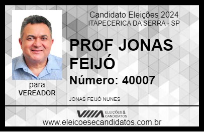 Candidato PROF JONAS FEIJÓ 2024 - ITAPECERICA DA SERRA - Eleições