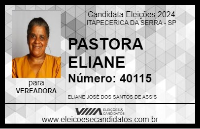 Candidato PASTORA ELIANE 2024 - ITAPECERICA DA SERRA - Eleições