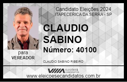 Candidato CLAUDIO SABINO 2024 - ITAPECERICA DA SERRA - Eleições