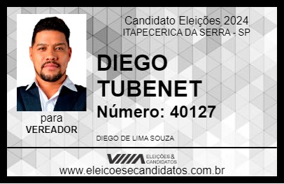 Candidato DIEGO TUBENET 2024 - ITAPECERICA DA SERRA - Eleições