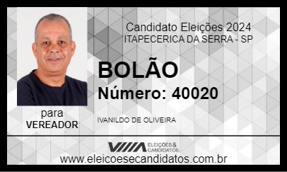 Candidato BOLÃO 2024 - ITAPECERICA DA SERRA - Eleições