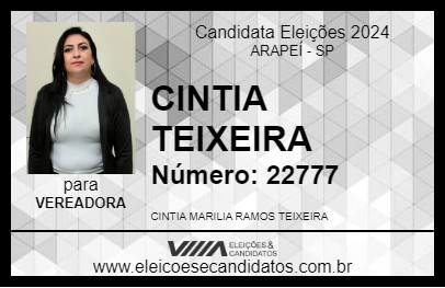 Candidato CINTIA TEIXEIRA 2024 - ARAPEÍ - Eleições