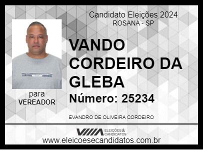 Candidato VANDO CORDEIRO DA GLEBA 2024 - ROSANA - Eleições