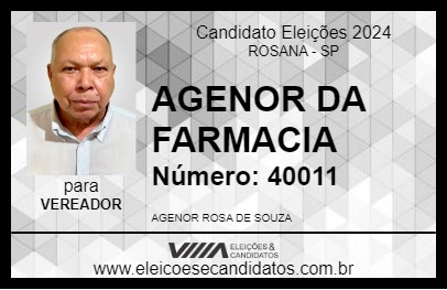 Candidato AGENOR DA FARMACIA 2024 - ROSANA - Eleições