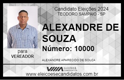 Candidato ALEXANDRE DE SOUZA 2024 - TEODORO SAMPAIO - Eleições