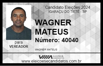 Candidato WAGNER MATEUS 2024 - IGARAÇU DO TIETÊ - Eleições