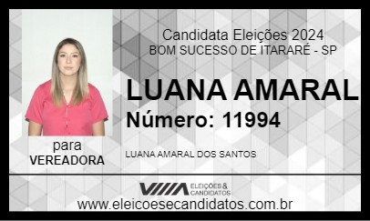 Candidato LUANA AMARAL 2024 - BOM SUCESSO DE ITARARÉ - Eleições