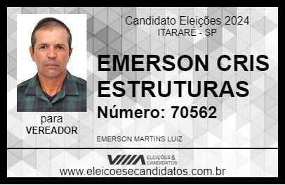 Candidato EMERSON CRIS ESTRUTURAS 2024 - ITARARÉ - Eleições