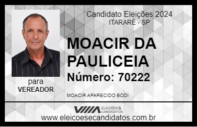 Candidato MOACIR DA PAULICEIA 2024 - ITARARÉ - Eleições