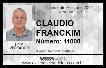 Candidato CLAUDIO FRANCKIM 2024 - CONCHAS - Eleições