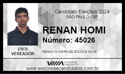 Candidato RENAN HOMI 2024 - SÃO PAULO - Eleições