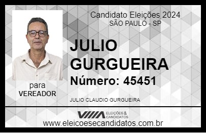 Candidato JULIO GURGUEIRA 2024 - SÃO PAULO - Eleições