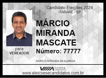 Candidato MÁRCIO MIRANDA MASCATE 2024 - ITARARÉ - Eleições