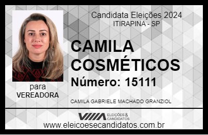 Candidato CAMILA COSMÉTICOS 2024 - ITIRAPINA - Eleições