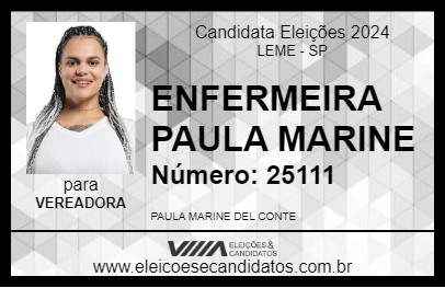 Candidato ENFERMEIRA PAULA MARINE 2024 - LEME - Eleições