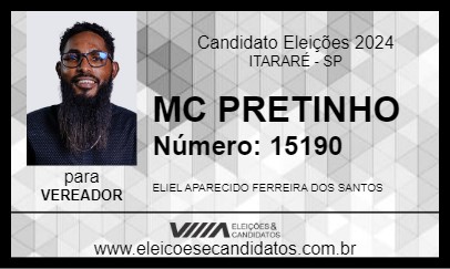 Candidato MC PRETINHO 2024 - ITARARÉ - Eleições