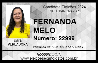 Candidato FERNANDA MELO 2024 - SETE BARRAS - Eleições