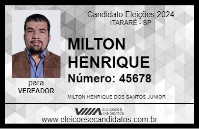 Candidato MILTON HENRIQUE JUNIOR 2024 - ITARARÉ - Eleições