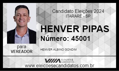 Candidato HENVER PIPAS 2024 - ITARARÉ - Eleições