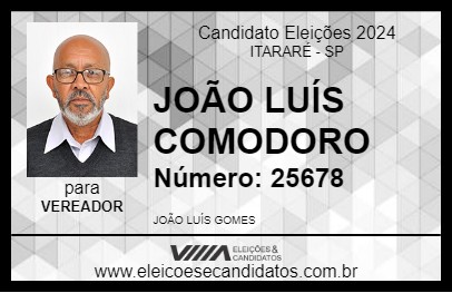 Candidato JOÃO LUÍS COMODORO 2024 - ITARARÉ - Eleições