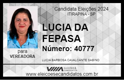 Candidato LUCIA DA FEPASA 2024 - ITIRAPINA - Eleições