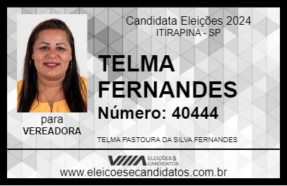 Candidato TELMA FERNANDES 2024 - ITIRAPINA - Eleições