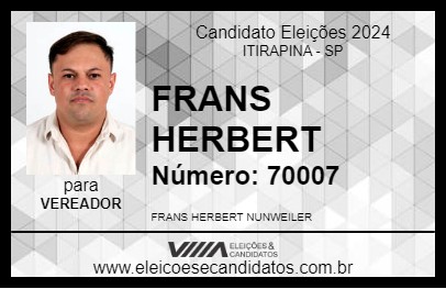 Candidato FRANS HERBERT 2024 - ITIRAPINA - Eleições