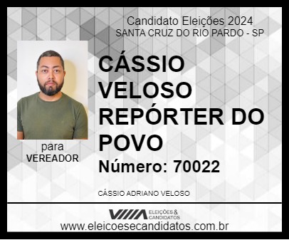 Candidato CÁSSIO VELOSO REPÓRTER DO POVO 2024 - SANTA CRUZ DO RIO PARDO - Eleições