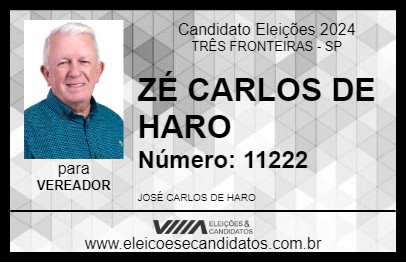 Candidato ZÉ CARLOS DE HARO 2024 - TRÊS FRONTEIRAS - Eleições