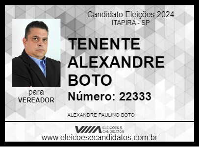 Candidato TENENTE ALEXANDRE BOTO 2024 - ITAPIRA - Eleições