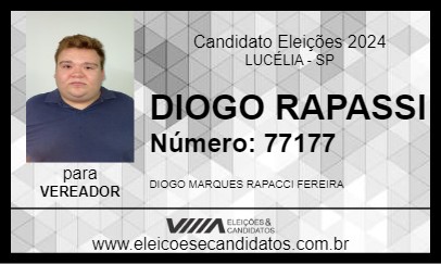 Candidato DIOGO RAPASSI 2024 - LUCÉLIA - Eleições