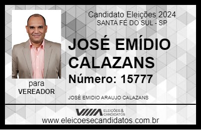 Candidato JOSÉ EMÍDIO CALAZANS 2024 - SANTA FÉ DO SUL - Eleições