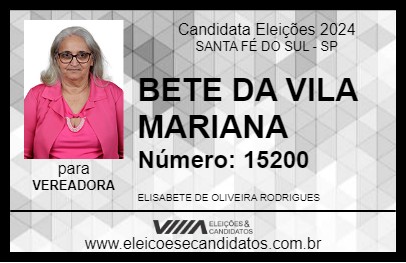 Candidato BETE DA VILA MARIANA 2024 - SANTA FÉ DO SUL - Eleições