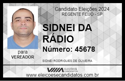 Candidato SIDNEI DA RÁDIO 2024 - REGENTE FEIJÓ - Eleições