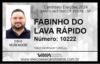 Candidato FABINHO DO LAVA RÁPIDO 2024 - SANTO ANTÔNIO DE POSSE - Eleições