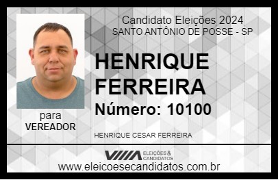 Candidato HENRIQUE FERREIRA 2024 - SANTO ANTÔNIO DE POSSE - Eleições