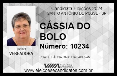 Candidato CÁSSIA DO BOLO 2024 - SANTO ANTÔNIO DE POSSE - Eleições