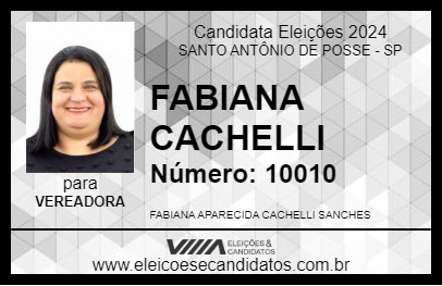 Candidato FABIANA CACHELLI 2024 - SANTO ANTÔNIO DE POSSE - Eleições