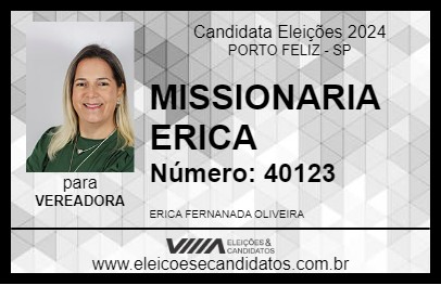 Candidato MISSIONARIA ERICA 2024 - PORTO FELIZ - Eleições