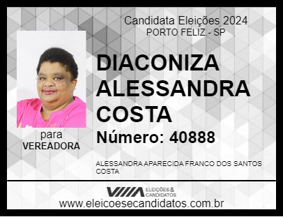 Candidato DIACONISA ALESSANDRA COSTA 2024 - PORTO FELIZ - Eleições