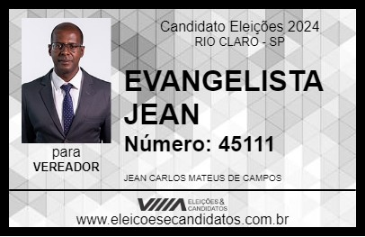 Candidato EVANGELISTA JEAN 2024 - RIO CLARO - Eleições