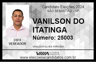 Candidato VANILSON DO ITATINGA 2024 - SÃO SEBASTIÃO - Eleições