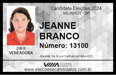 Candidato JEANNE BRANCO 2024 - VALINHOS - Eleições