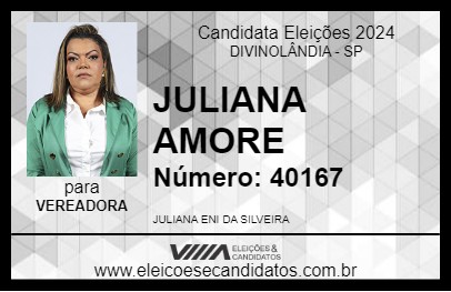 Candidato JULIANA AMORE 2024 - DIVINOLÂNDIA - Eleições