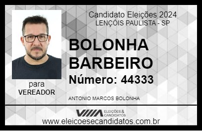 Candidato BOLONHA BARBEIRO 2024 - LENÇÓIS PAULISTA - Eleições